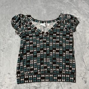 VTG Y2K Puff Shoulder Studio M Geometric Print Top Size‎ XSP Indie Retro
